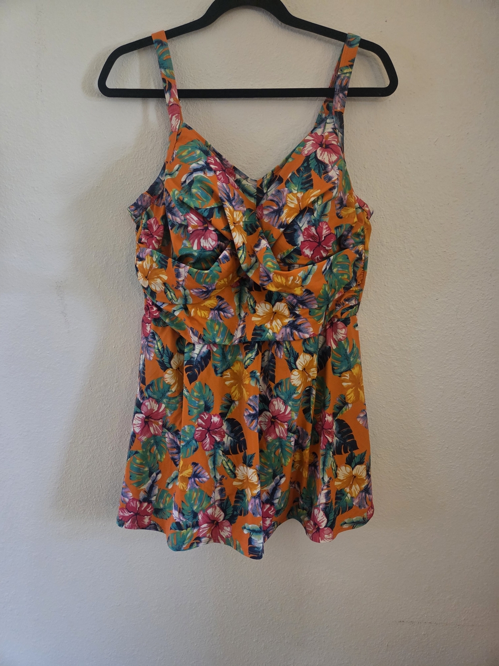 Tropical Floral Swim dress - Vivid Orange Background